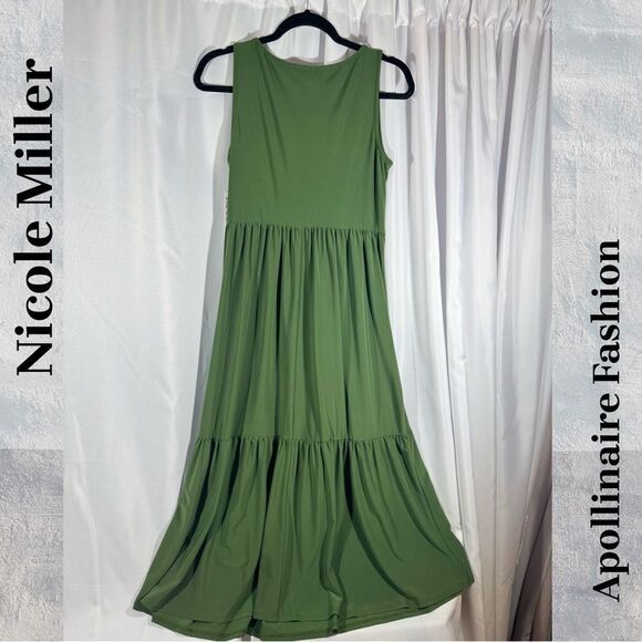 NICOLE MILLER TIERED MIDI DRESS IN OLIVE SMALL NWT - Picture 5 of 7